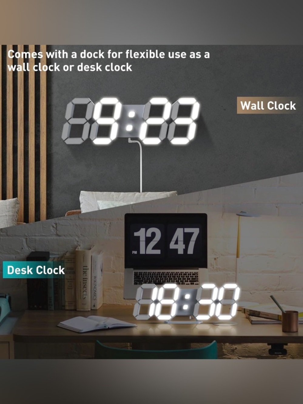 NWT LED Digital Wall & Desk Clock - White